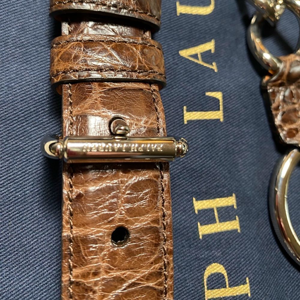 Ralph Lauren Made in Italy Alligator & Silver Tone Link O-Ring Tri-Strap Belt - Picture 10 of 10